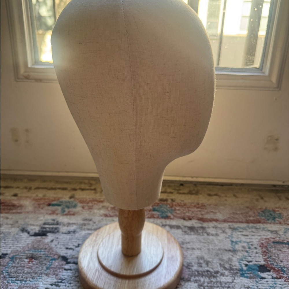 Chadwick Beige Mannequin Head with Wooden Base - Picture 5 of 6